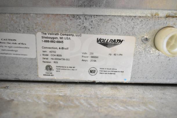 Vollrath Cayenne COA 8005 40702 countertop convection oven, 230V, 4-shelf, 25.5A, 5600W; NSF certified.