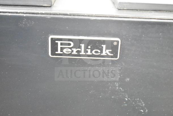 Perlick BC48 commercial back bar bottle cooler with 2 sliding lids, 115 volts, 1 phase, visible Perlick logo.