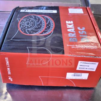 Box of brand new brake discs, model BRS31110, with minor box damage, labeled "Made in China."