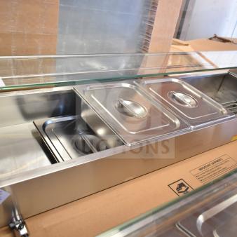 BRAND NEW Avantco 177BMFW5 57" bain marie, 5 half-size wells, electric, 120 volts, scratch and dent model, countertop design.