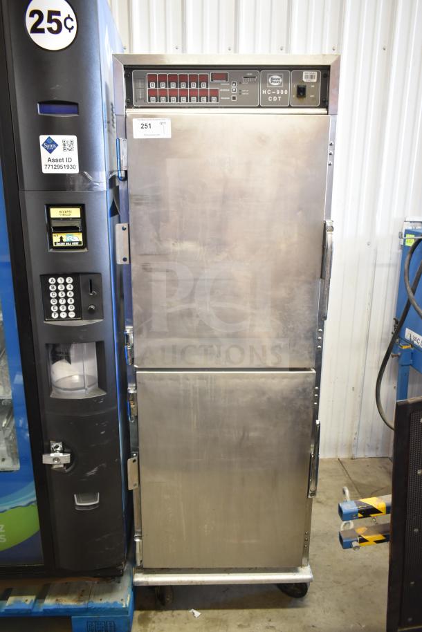 Henny Penny HC-900 CDT Commercial Heated Holding Cabinet, stainless steel, minor wear, digital controls, model label visible.