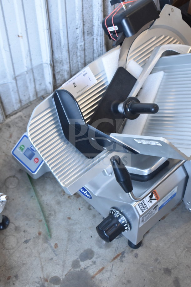 Brand new Globe SG13-84 Commercial 13" slicer, automatic with blade sharpener, scratch and dent, 110V, 1 phase.