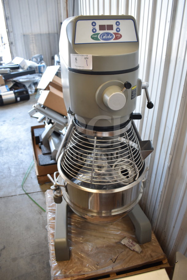 Brand new Varimixer SP40 40 Qt. floor mixer, Globe brand, planetary type, manual lift, 208V, 1 phase, with attachments.