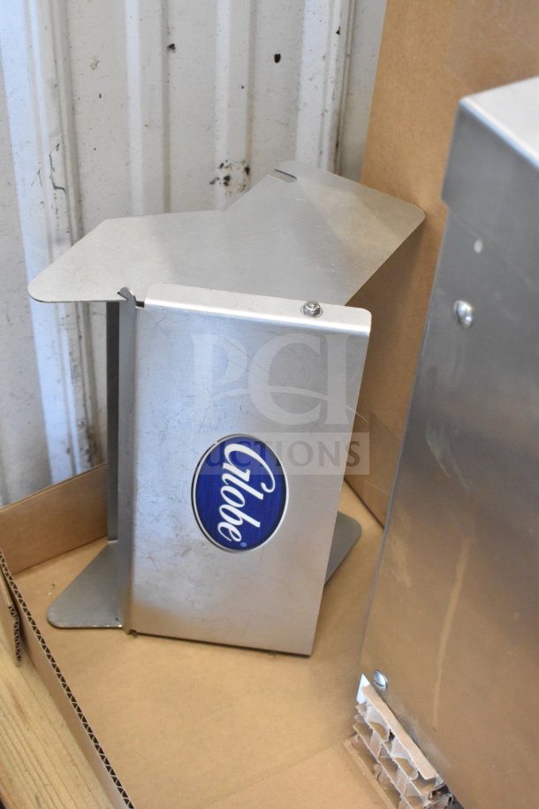 Brand new Globe GSCS3-3 cheese shredder, high volume, 230V, 3 phase, minor scratches, Globe logo visible.