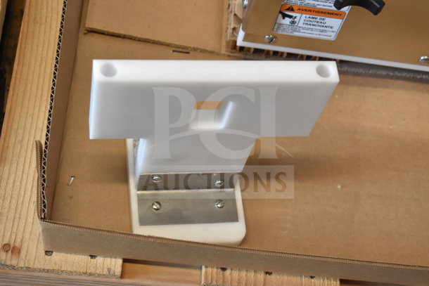 BRAND NEW Globe GSCS3-3 Commercial Cheese Shredder; 230V, 3 Phase, some scratches, includes safety warnings, high volume capacity.