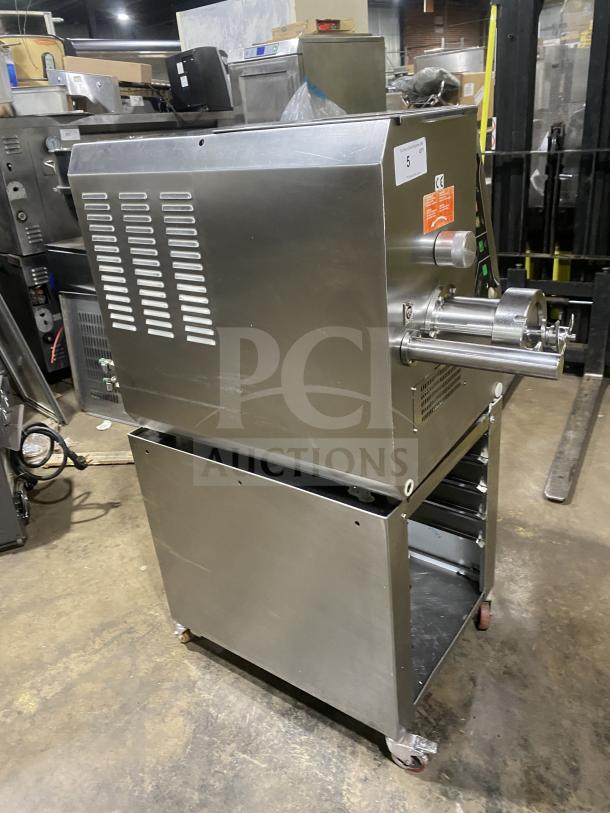 Italgi P80A commercial pasta extruder, stainless steel, electric, 220V 1Phase, on casters, model SN: 115, high-production.