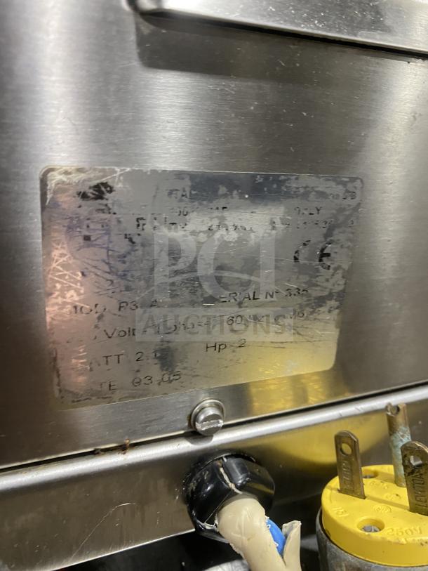 Italgi P80A stainless steel pasta extruder with casters, Model SN: 115, 220V 1Phase, used condition, visible wear on label.