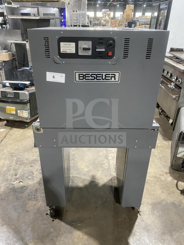 Beseler shrink wrap system and heat tunnel combo, models HS-1520D and TD-16-10, on casters, used condition.