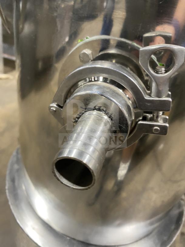 Commercial stainless steel vacuum syrup filter press canister with nozzle and clamp mechanism. Excellent condition.