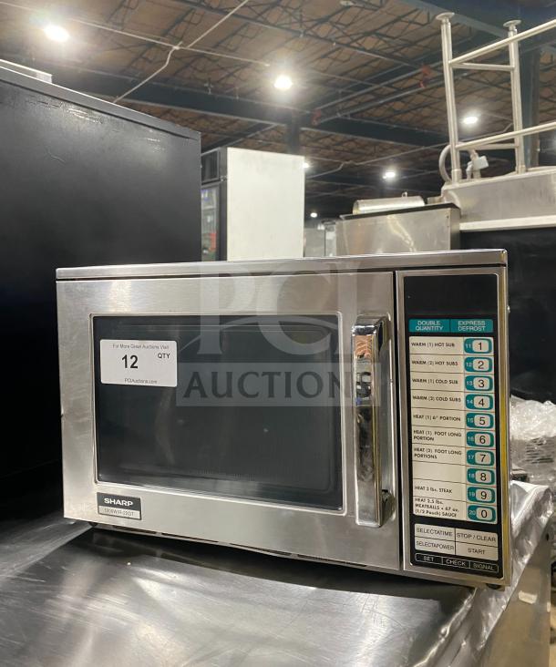 Sharp R-22GT-F Commercial Stainless Steel Microwave Oven, digital controls, model SN: 09918, 120V, excellent condition.