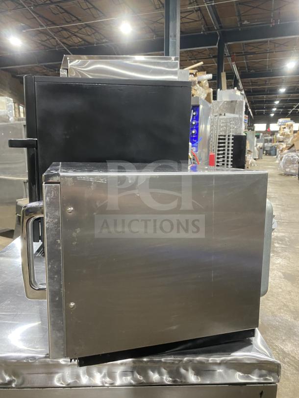 Sharp R-22GT-F commercial stainless steel countertop microwave with digital control, 120V, in used condition.