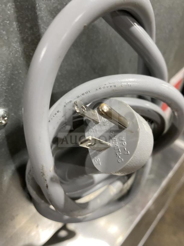 Sharp R-22GT-F commercial microwave power cord close-up; durable stainless steel; electric; 120V; SN: 09918.