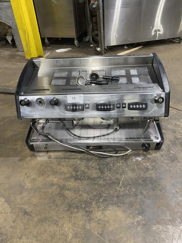 Danesi Control 3GR commercial espresso machine, stainless steel, 3-group, includes porta filter handles, SN: 035530, 230V.
