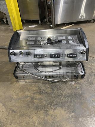 Danesi Control 3GR commercial espresso machine, stainless steel, 3-group, includes porta filter handles, SN: 035530, 230V.