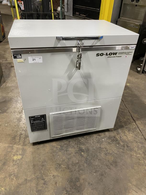 So-Low CA5-5 commercial chest freezer, ultra-low temperature, model 202141693, 115V, excellent condition, secured latch.