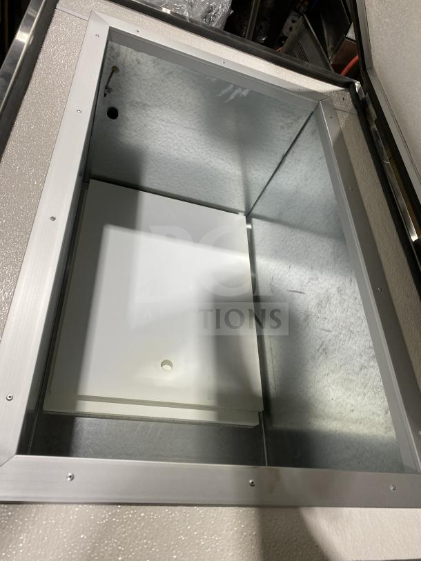 So-Low CA5-5 commercial chest freezer, clean interior, low temperature, 115V, model and serial number visible, excellent condition.