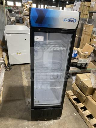 KoolMore Commercial Single Glass Door Refrigerator, Model MDR-9CP, black, poly coated wired rack, 115V, excellent condition.