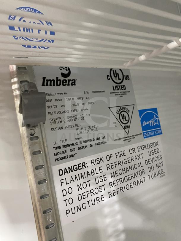 Imbrera Congo VR08R6 commercial refrigerator, Energy Star certified, black single glass door, poly-coated wire rack.