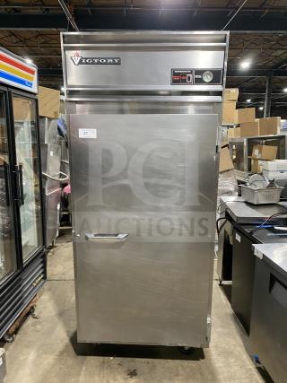 Victory commercial stainless steel single door roll-in refrigerator in good condition. Model: 115V 1 Phase.