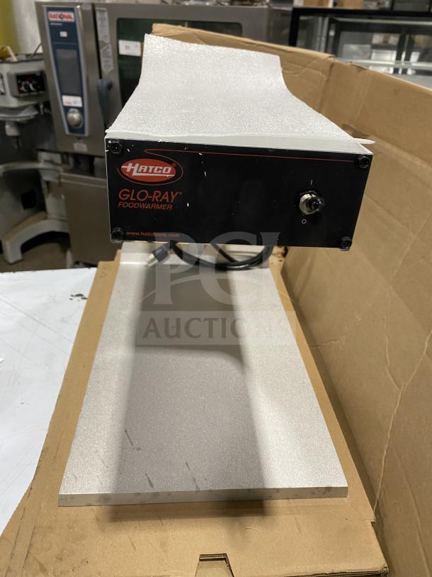 Hatco Glo-Ray GRFFB stainless steel countertop food warmer, new in box, with overhead heating strip, model GRFFB, 120V.