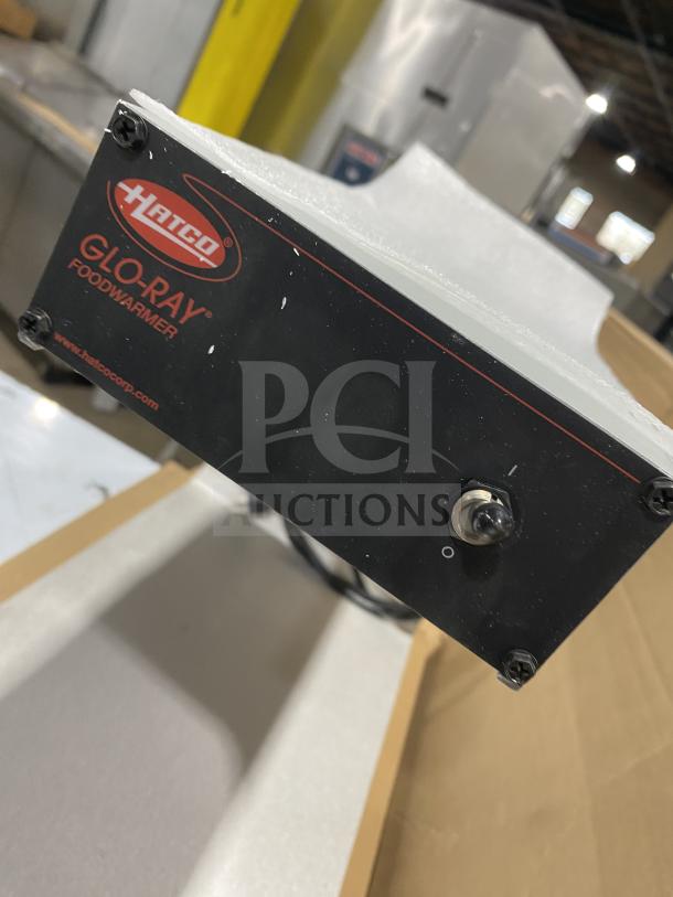 Hatco Glo-Ray GRFFB commercial food warmer, new in box; stainless steel with overhead heating strip, 120V 1 Phase.