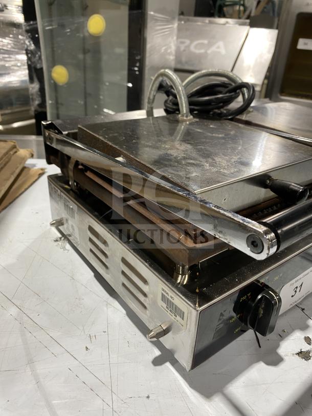 Ceciware TSG-2G commercial double panini press, 230V, stainless steel, used condition, visible control dial and serial number.