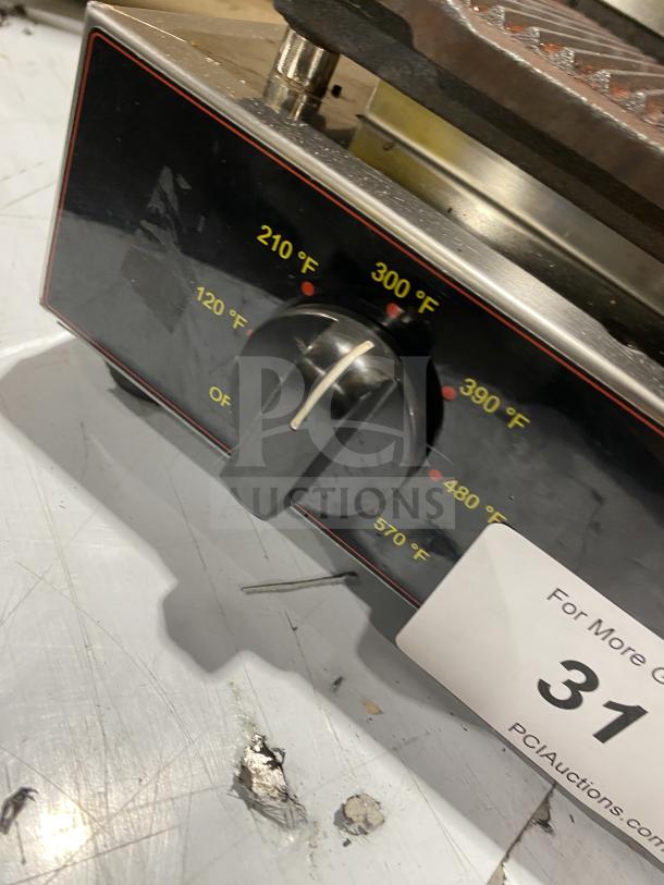 Ceciware TSG-2G commercial double panini press, electric, 230V, 1 Phase, temperature dial visible, good condition.