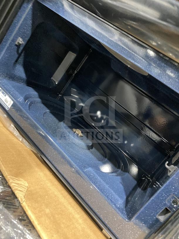 Samsung commercial stainless steel countertop microwave, model ME213706BAG, new in box, interior view shown.