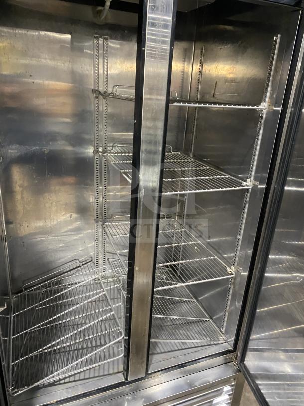 Turbo Air Commercial Stainless Steel 2-Door Refrigerator, Model TSR-35SD, features spacious interior with adjustable shelves.