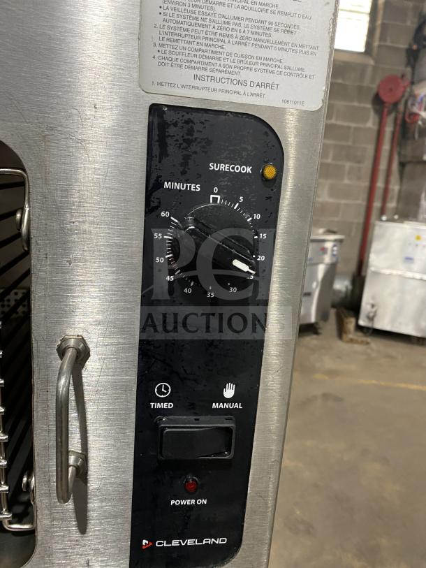 Cleveland 24CEM24 stainless steel dual compartment convection steamer, electric-powered, 202/220V, 3-phase, SN:1009230000157.