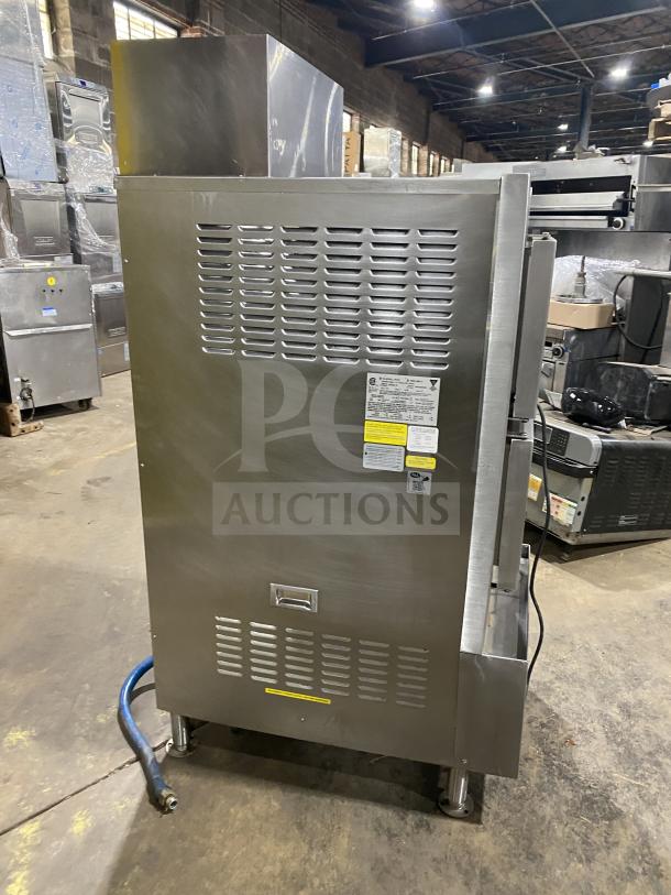 Cleveland 24CEM24 stainless steel dual compartment convection steamer, electric-powered, 202/220V 3 phase, in warehouse.
