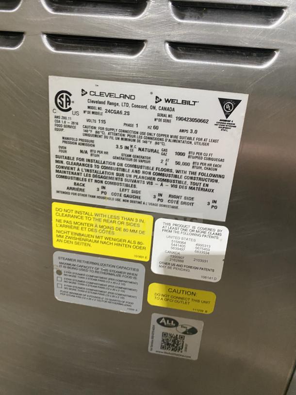 Cleveland 24CEM24 stainless steel dual compartment convection steamer, electric, 202/220V, 3 phase, commercial use.