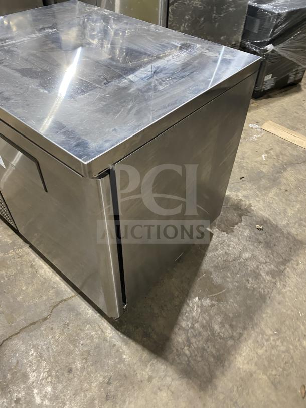 Turbo Air J-Series 36" undercounter refrigerator, stainless steel, side-mounted compressor, model JUR-36, good condition.