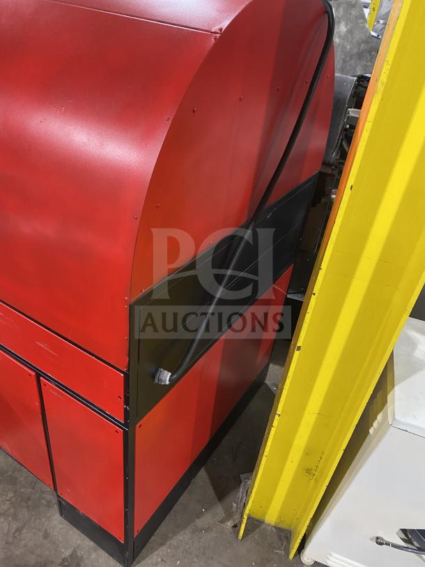 Red Izzo Forni commercial electric dome-style Napoletano pizza oven, with wooden pizza paddle visible, in excellent condition.