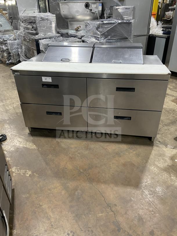 Delfield Manitowoc stainless steel 4-drawer sandwich prep table, model UCD4464N-12-DD5, 115V 1 Phase, good condition.