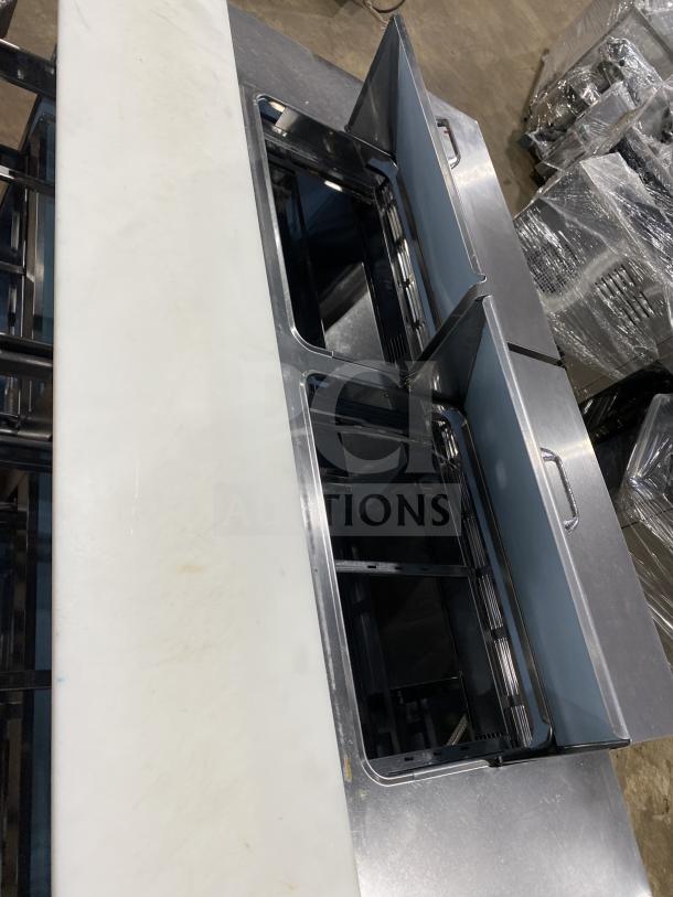 Delfield Manitowoc stainless steel 4-drawer mega top refrigerated sandwich prep table, model UCD4464N-12-DD5, SN: 1310152001914, 115V.