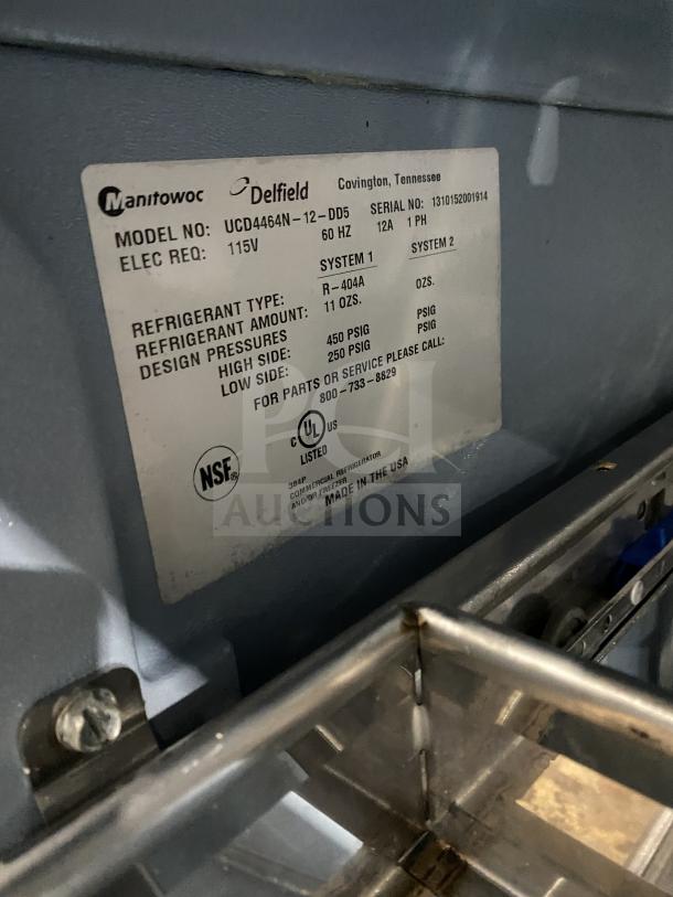 Delfield Manitowoc stainless steel refrigerated prep table, model UCD4464N-12-DD5, 4-drawer, mega top, 115V 1 phase.