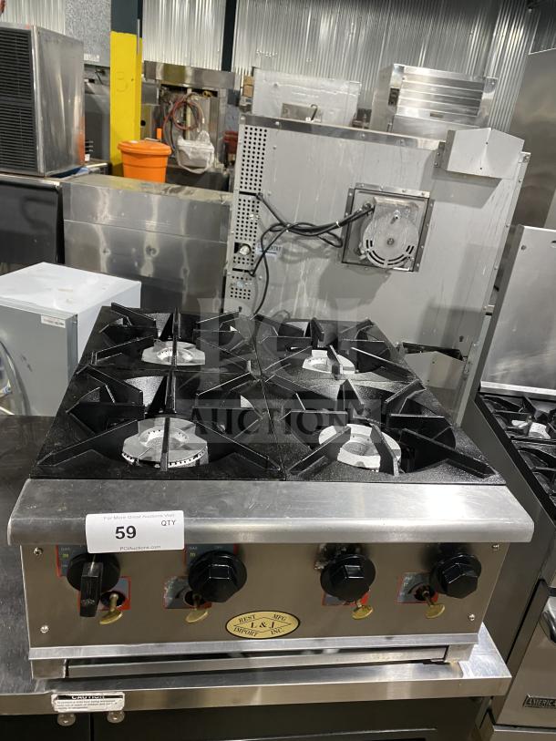 L&J Bunn Stainless Steel 4-Burner Countertop Hot Plate, Model SH SERVER, commercial-grade, good condition, labeled SN: TS00682244.
