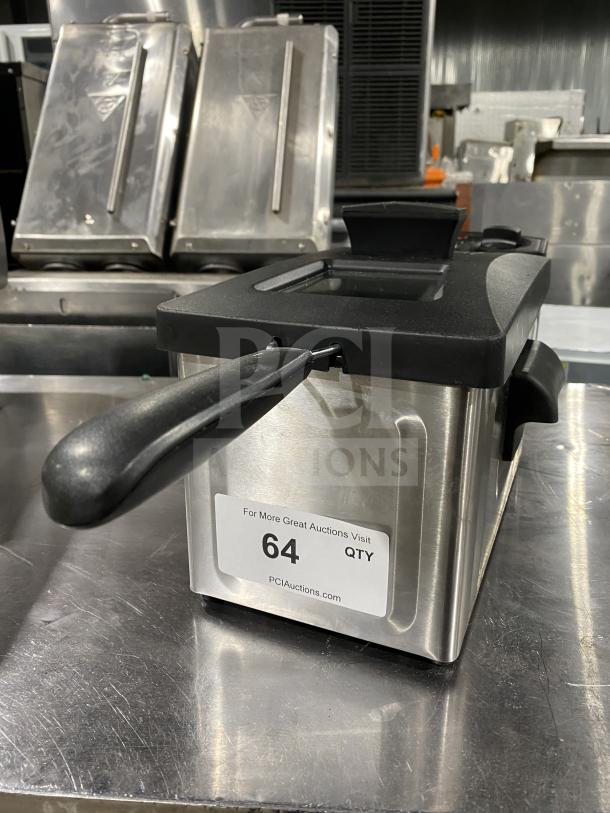 Hamilton Beach DF08 commercial deep fryer, Model 35200, stainless steel, with fry basket, 120V, good condition.