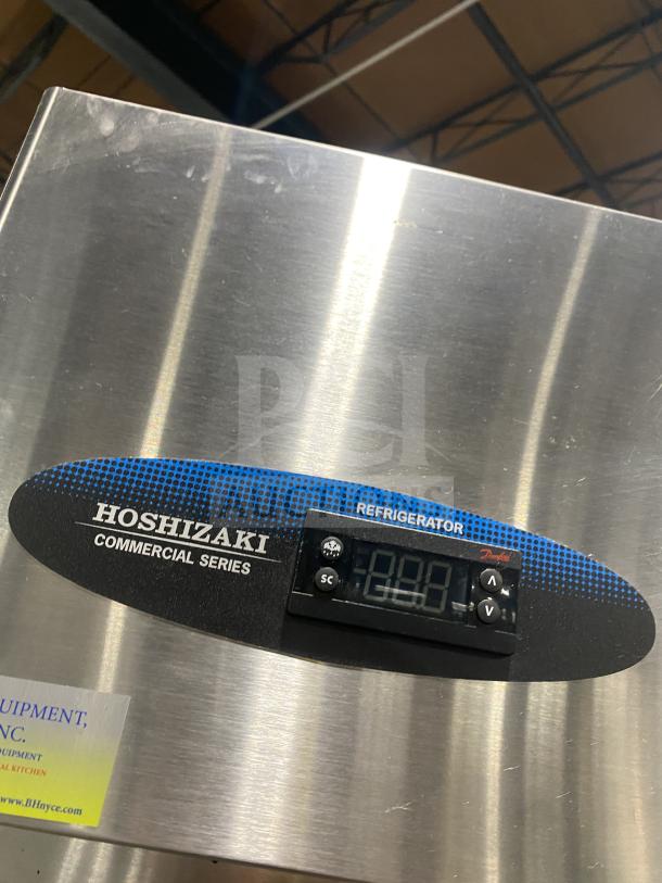 Hoshizaki Commercial Series Single Glass Door Refrigerator, Model CR1B-FGYCR, stainless steel, Energy Star certified, on casters.