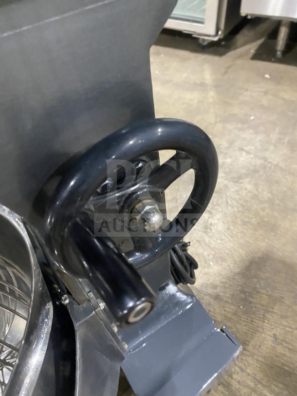 Avantco 20Qt Commercial Planetary Floor Mixer, Model MX20, featuring a stainless steel mixing bowl and wire whip. Electric powered.