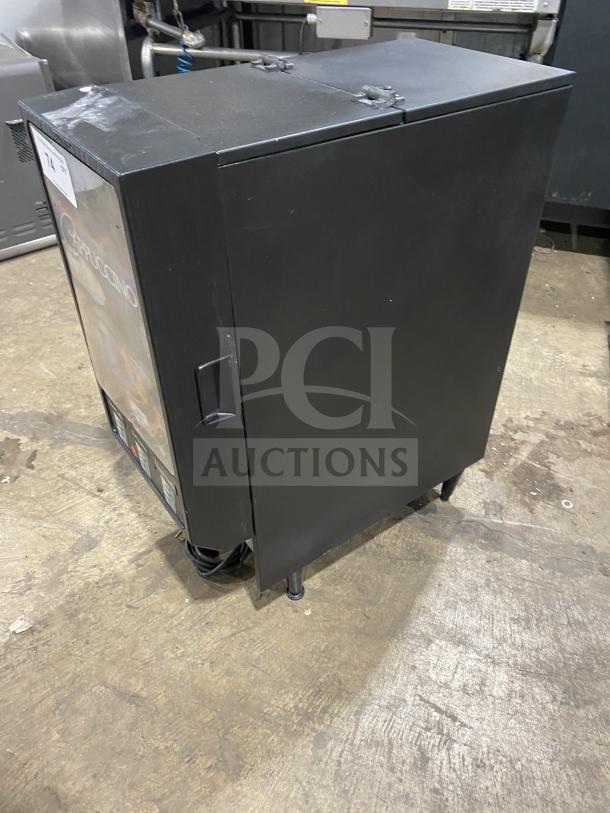 Bunn FMD DBC-3 commercial dispenser, single hopper, on legs, 120V 1 Phase. Black finish, good condition.