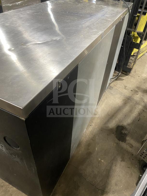 Perlick BS2DP stainless steel countertop back bar refrigerator, black finish, electric, double glass door, used condition.