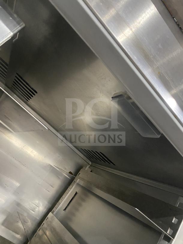Victory RSA-1D-87 refrigerator interior showing stainless steel shelves and wide pan slide. Energy saver model, 115V, 1 phase.