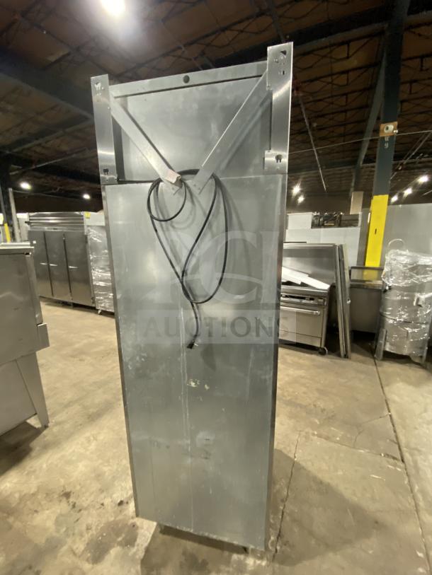 Victory Series stainless steel single door reach-in refrigerator, model RSA1D87, with wide pan slide, on legs.