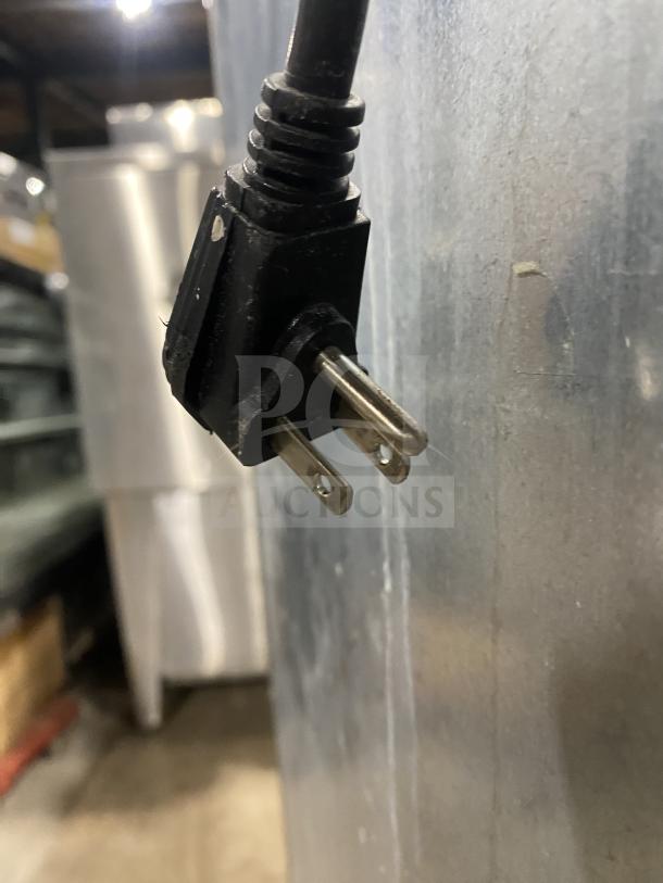 Plug of a Victory RSA1D87 commercial refrigerator, showing standard prongs. Suitable for 115V, 1 phase power.