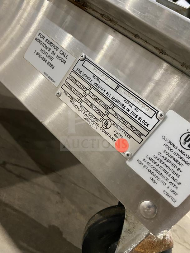 Winston Industries CVap-4000A heated holding cabinet, model HA4522GE, stainless steel, pass-through doors, pan holding racks.