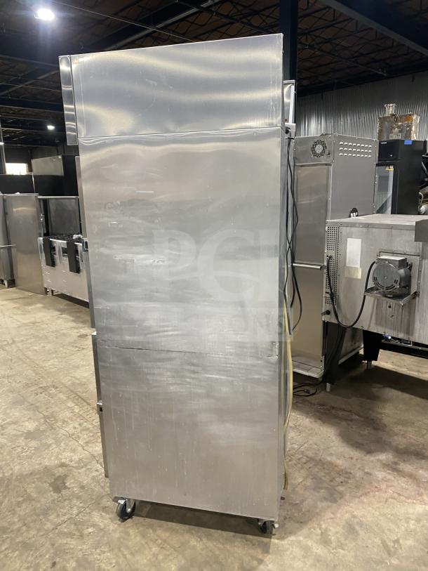 Continental 1REHD stainless steel 2-door reach-in refrigerator, Dutch style, on casters, includes rack & shelf, 115V.