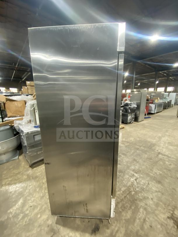 Asber 2019 commercial stainless steel 2-door freezer, Model ARF49HFHC, in good condition, on casters, 115V, 1 phase.