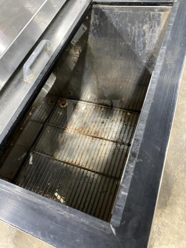 Perlick Commercial Stainless Steel Refrigerated Chiller/Froster Model FR24, showing visible wear. Serial Number: 645970. 115V, 1 Phase.